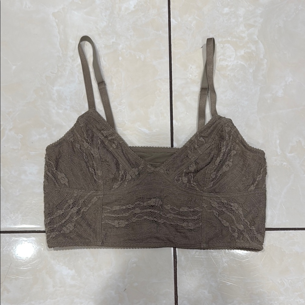 Lace Bralette in Brown/Green
